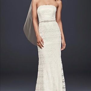 Petite Beaded Lace Sheath with Godet Inserts